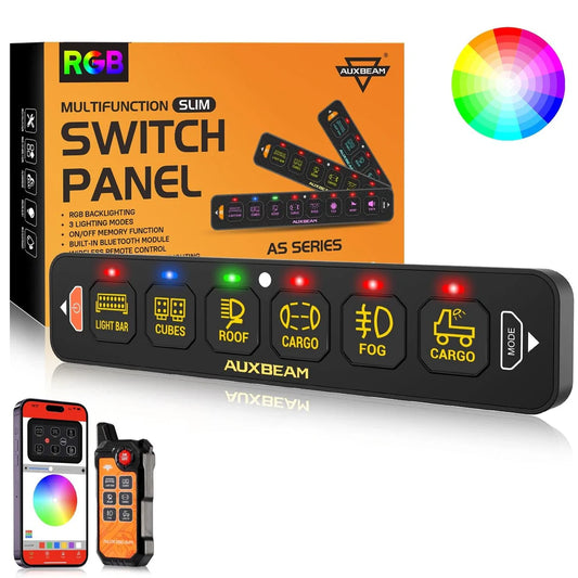 Panel de interruptores de 6 botones (DELGADO) RGB AS-600, Auxbeam Switch Panel