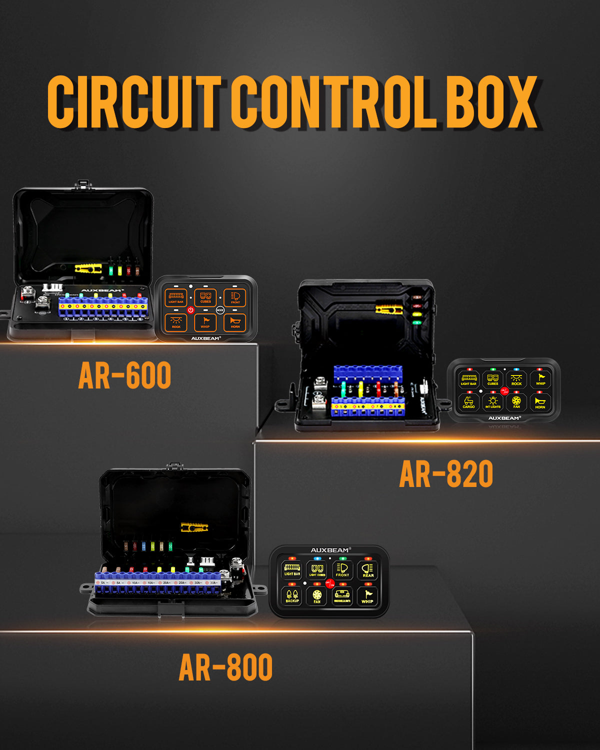 Panel de interruptores AR SERIES 6/8 GANG LED con App Auxbeam Switch Panel