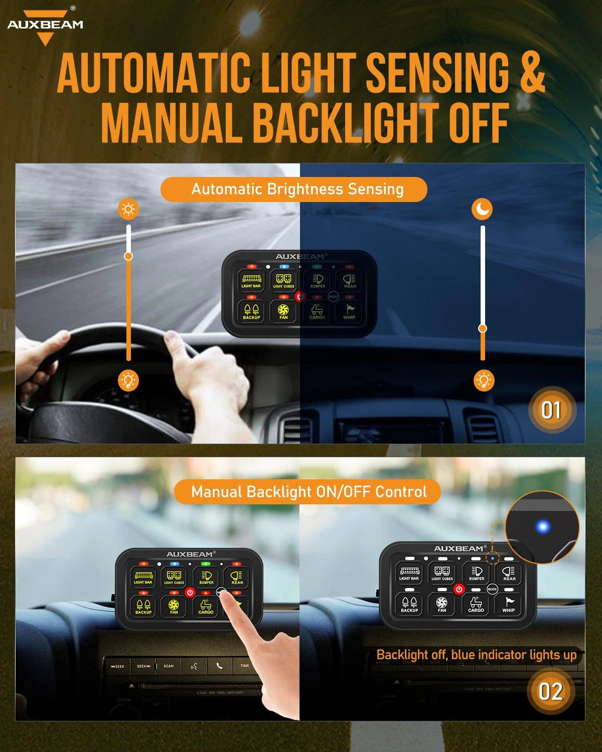 Panel de interruptores de 8 botones RB80 RGB Auxbeam Switch Panel