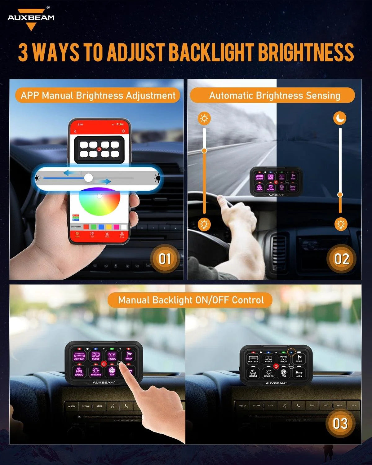 Panel de interruptores de 8 botones AC-800 RGB Auxbeam Switch Panel