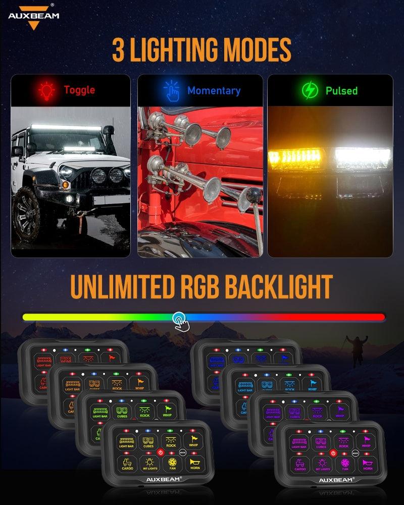 Panel de interruptores de 8 botones AR-800 RGB Auxbeam Switch Panel