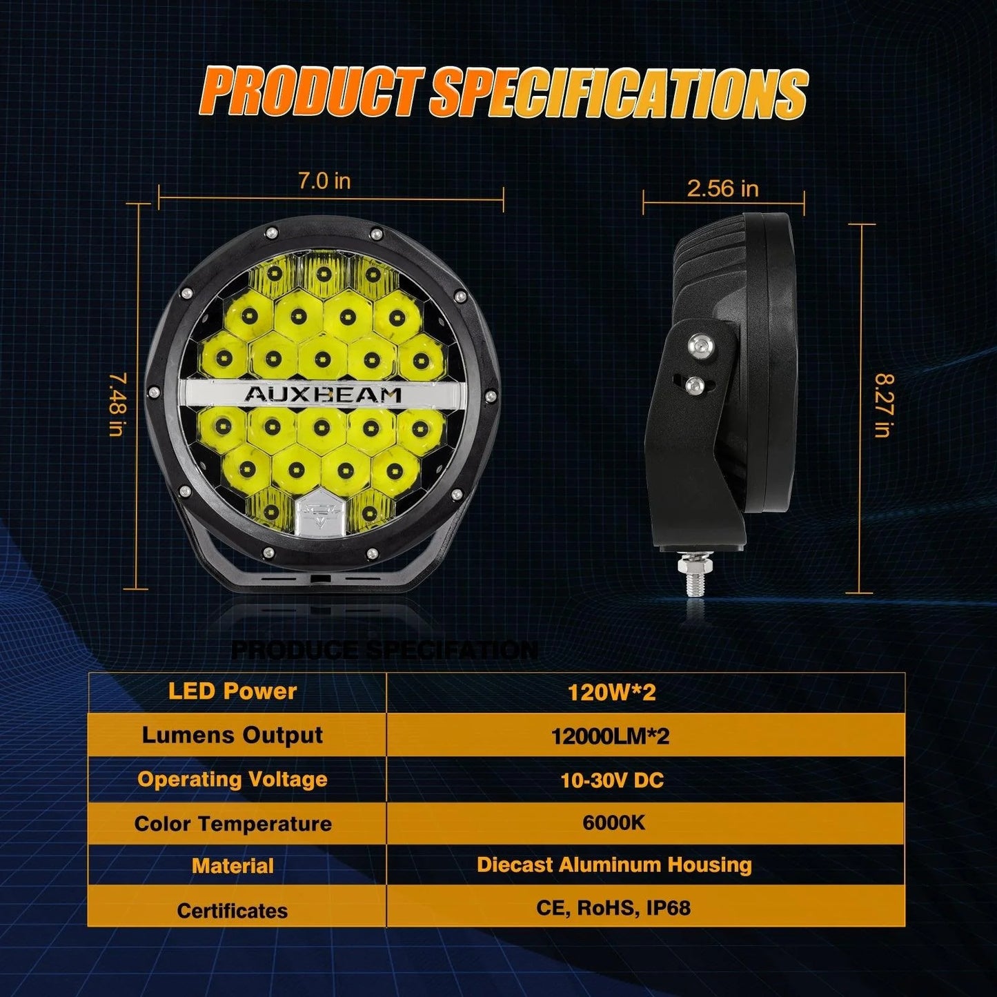 Par de Luces LED de 7 pulgadas 240W Auxbeam