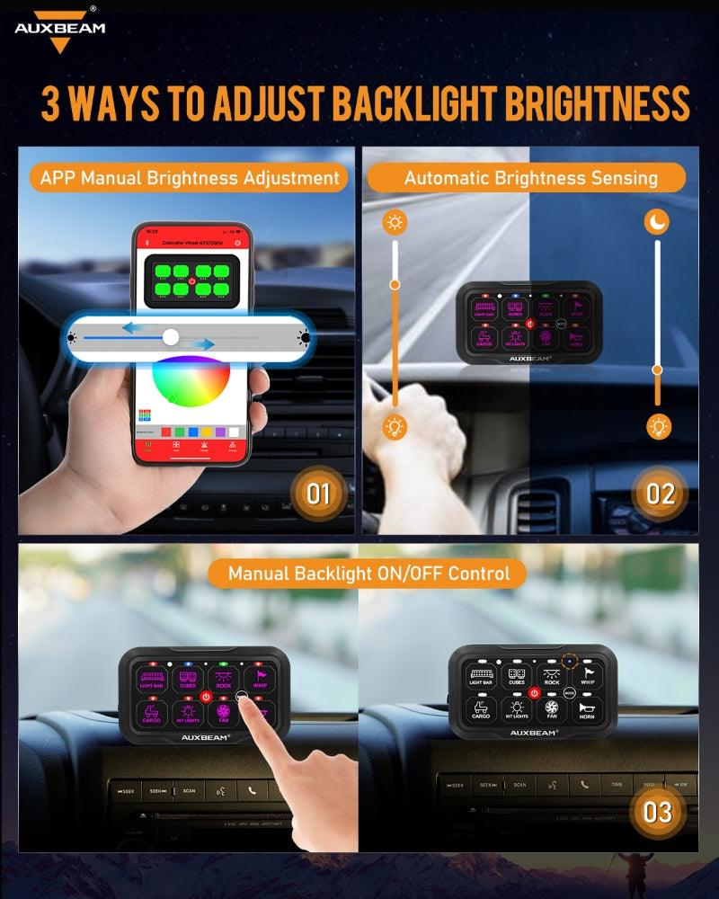 Panel de interruptores de 8 botones AR-800 RGB Auxbeam Switch Panel