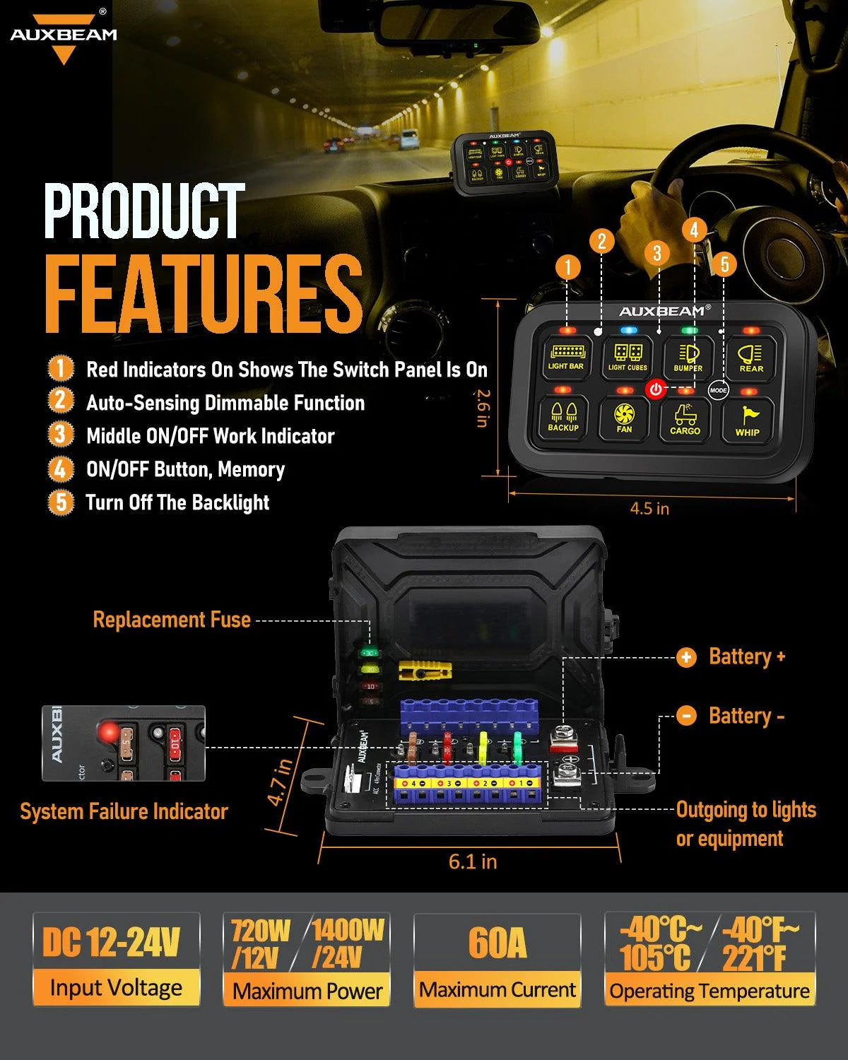 Panel de interruptores de 8 botones RB80 RGB Auxbeam Switch Panel
