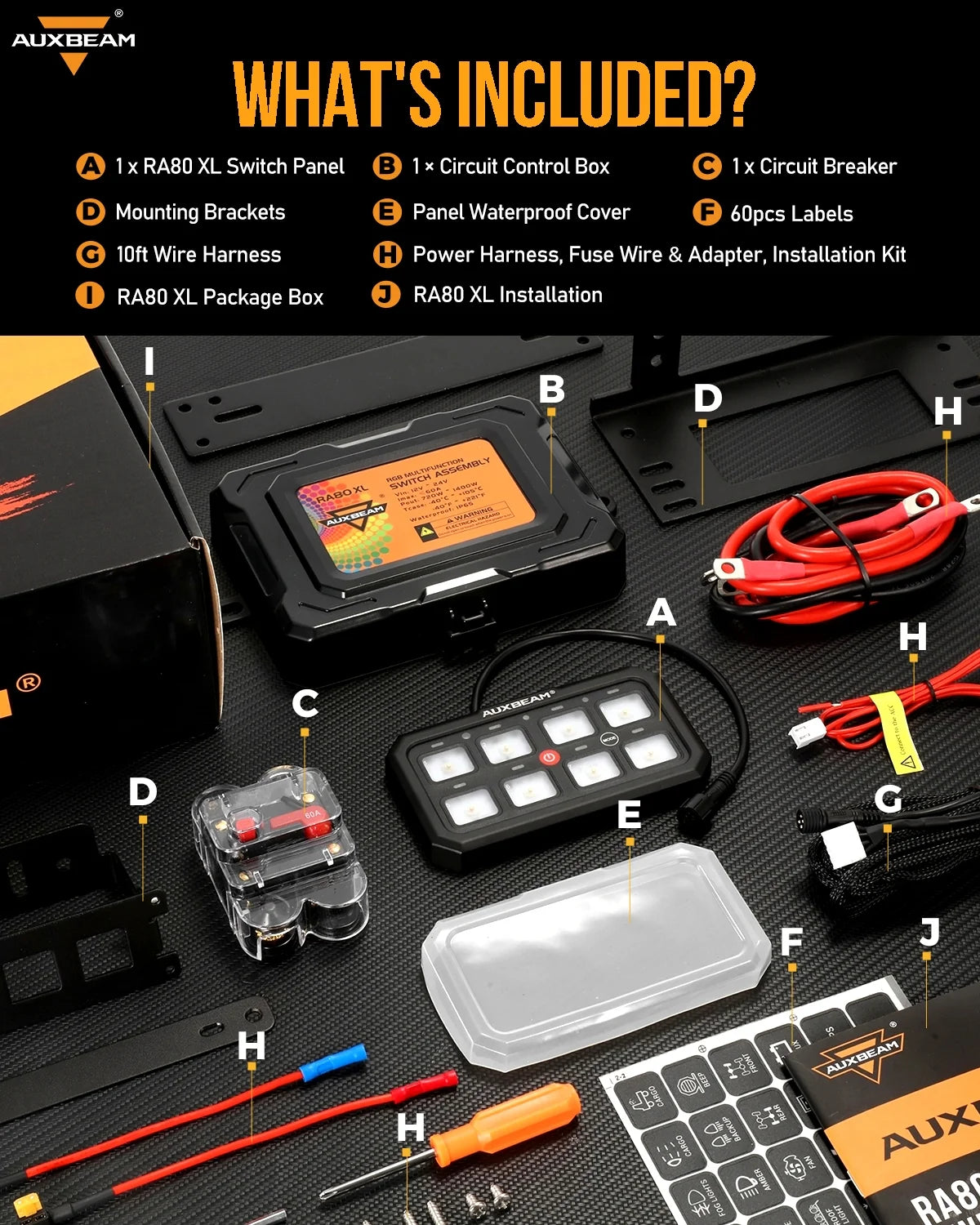 Panel de interruptores de 8 botones, RA80 XL RGB, (tamaño XL), Auxbeam Switch Panel