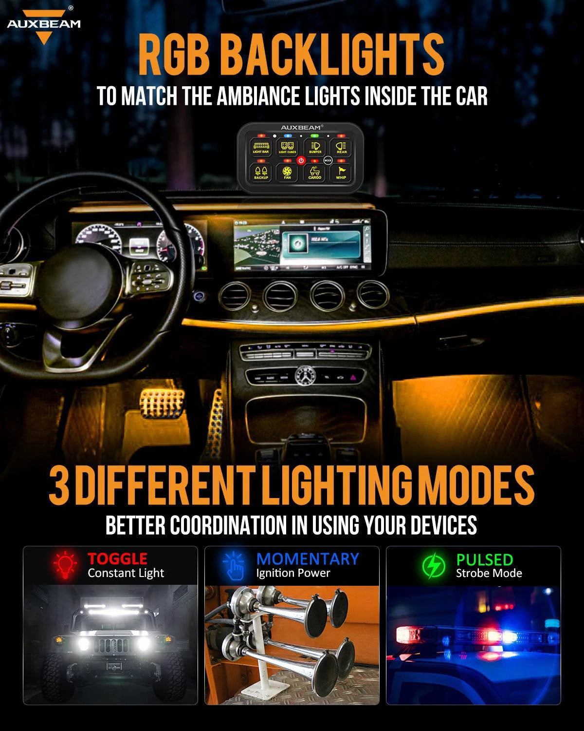 Panel de interruptores de 8 botones RB80 RGB Auxbeam Switch Panel