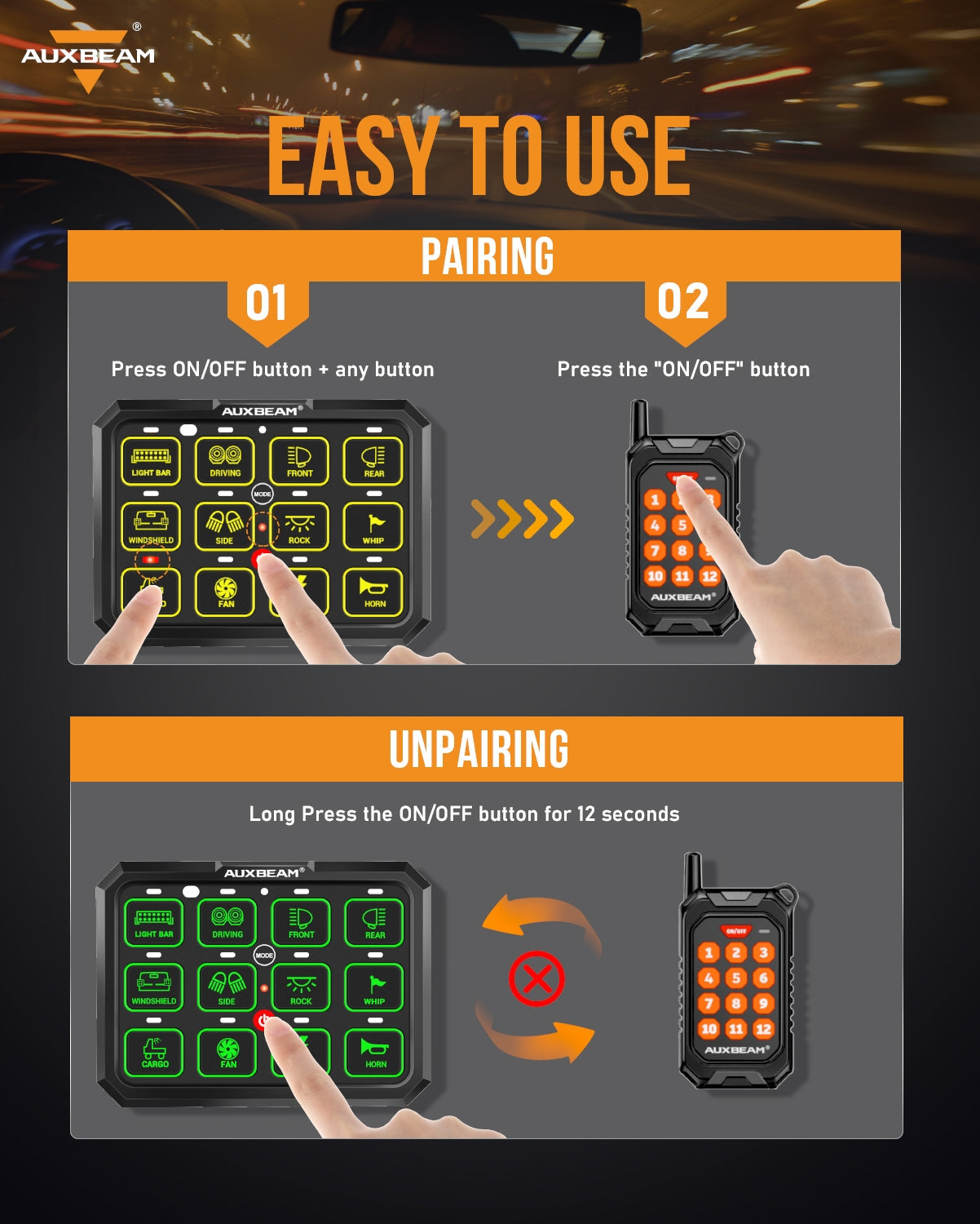 Panel de interruptores AC-1200 RGB con App y Control Remoto Auxbeam Switch Panel