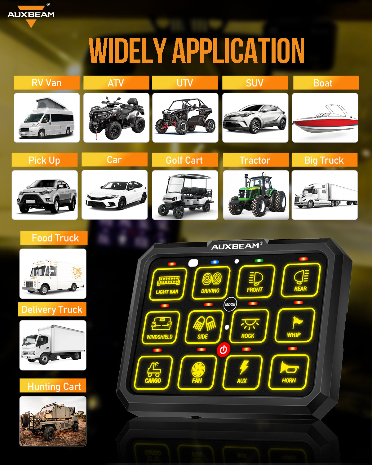 Panel de interruptores AC-1200 RGB con App y Control Remoto Auxbeam Switch Panel