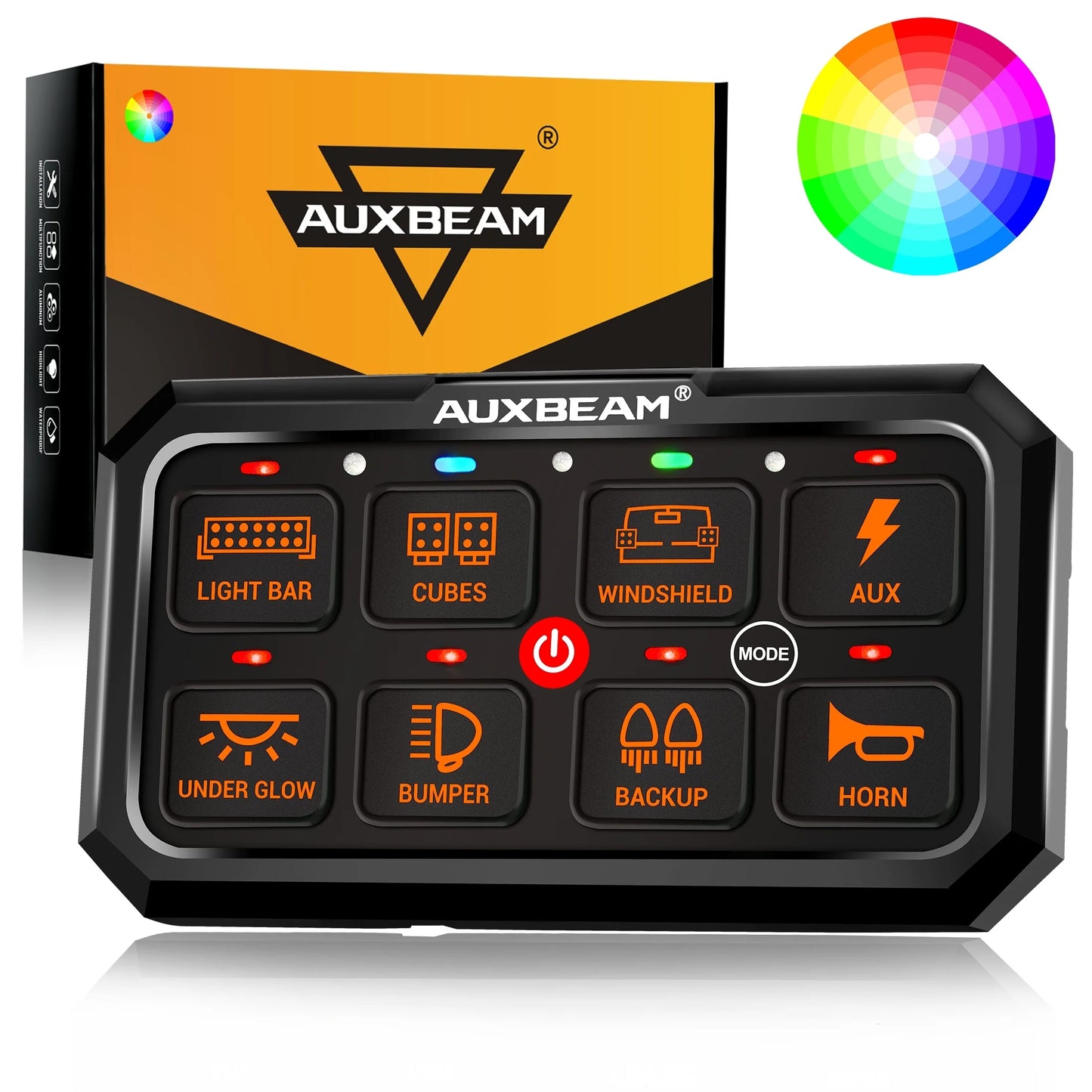 Panel de interruptores de 8 botones, RA80 XL RGB, (tamaño XL), Auxbeam Switch Panel