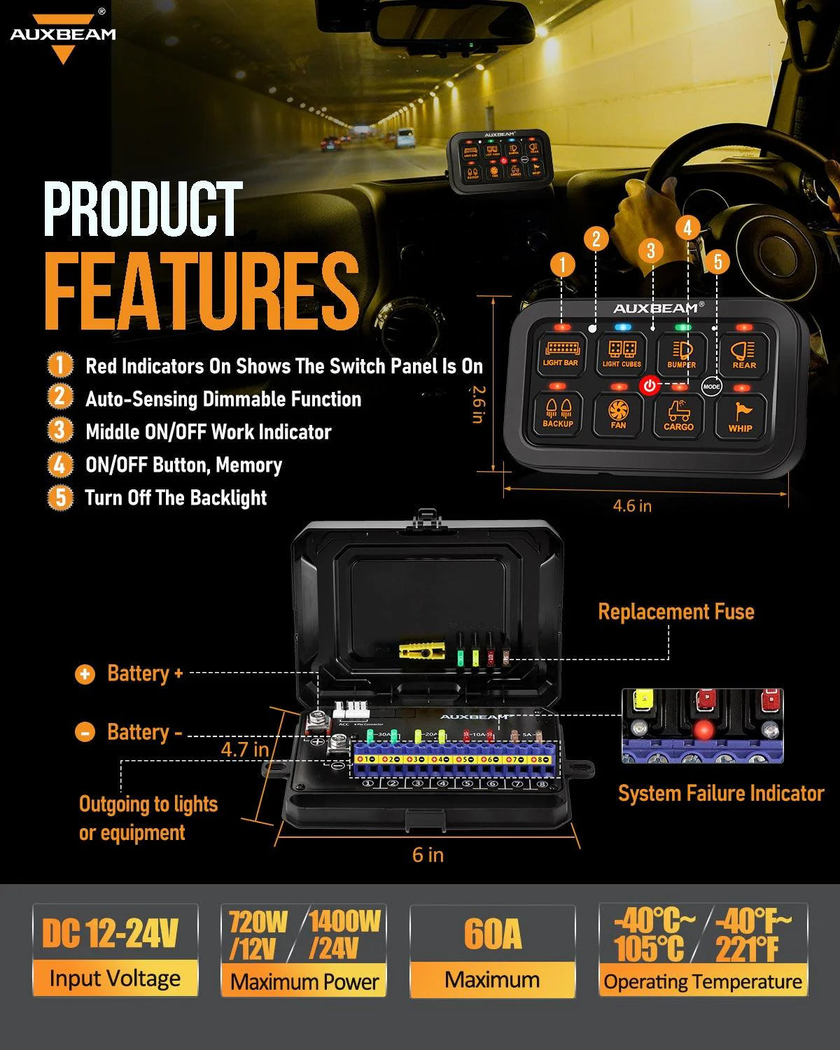 Panel de interruptores de 8 botones RA80 RGB Auxbeam Switch Panel