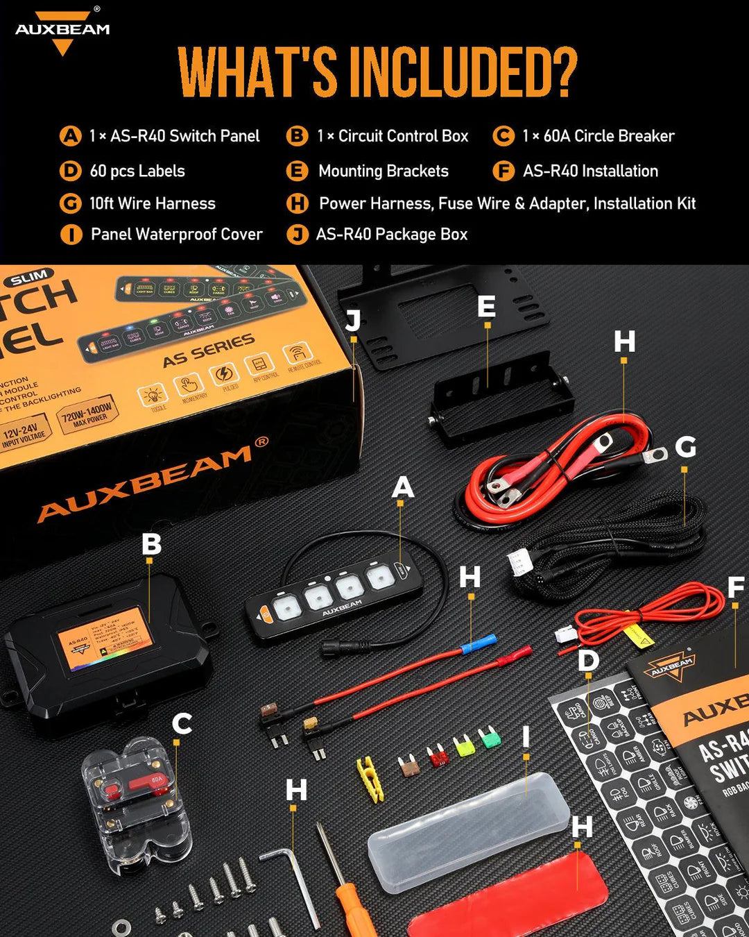 Panel de interruptores de 4 botones (delgado) RGB AS-R40, Auxbeam Switch Panel