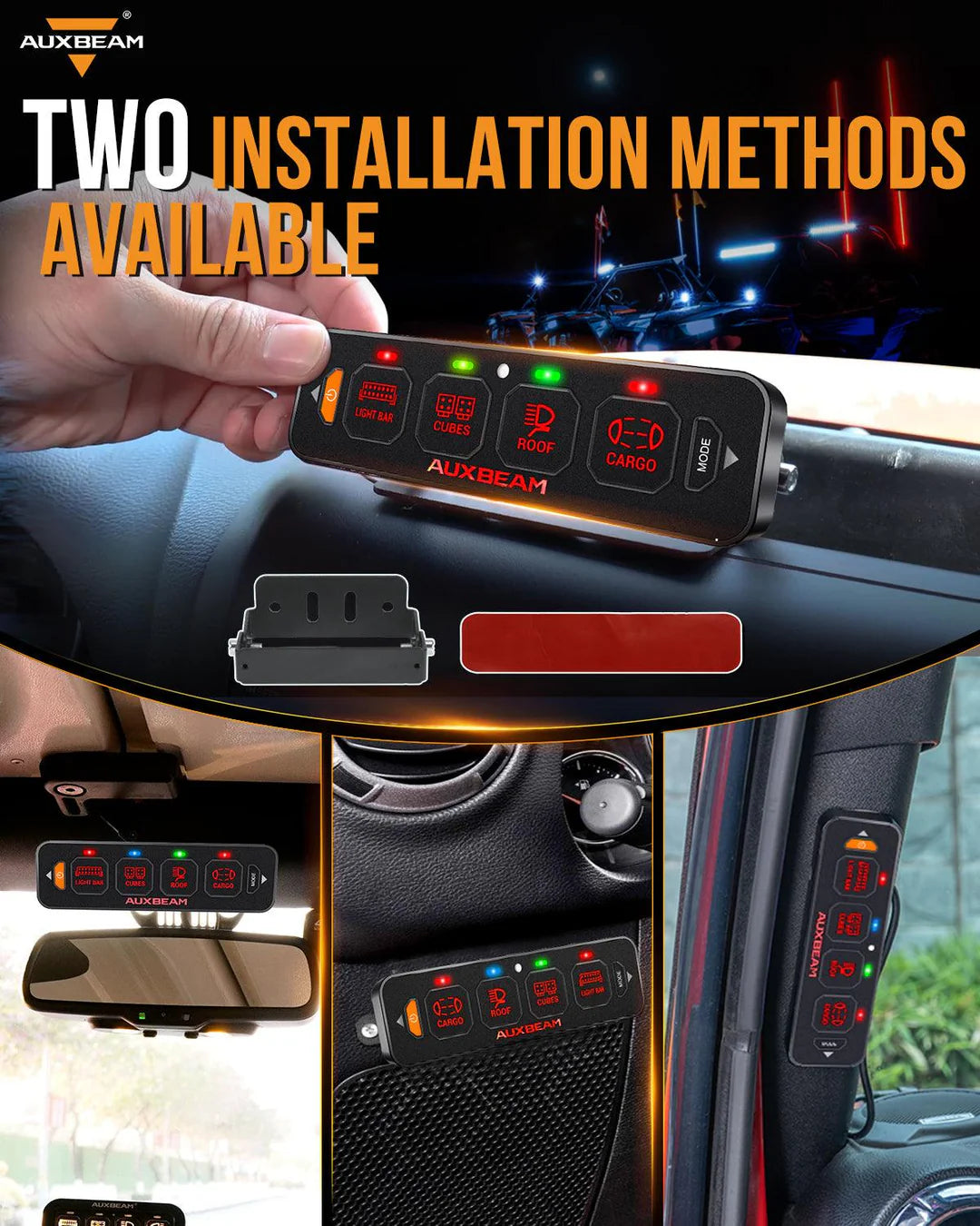 Panel de interruptores de 4 botones (delgado) RGB AS-R40, Auxbeam Switch Panel