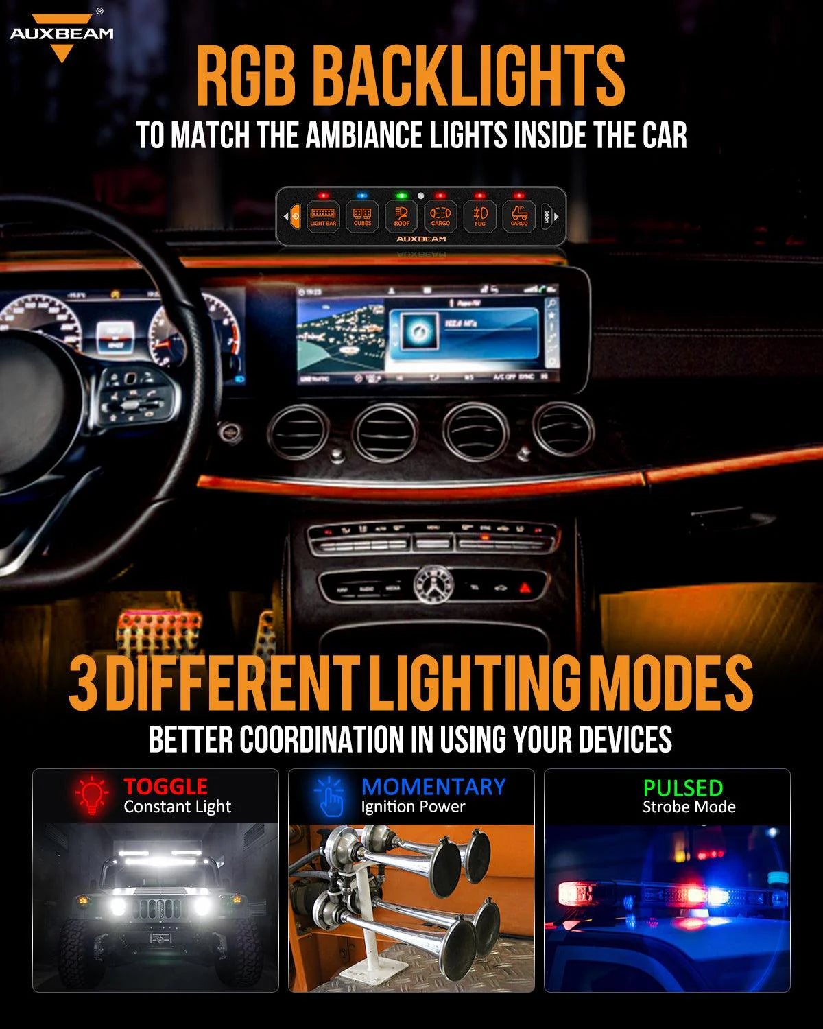 Panel de interruptores de 6 botones (delgado) RGB AS-R60 Auxbeam Switch Panel