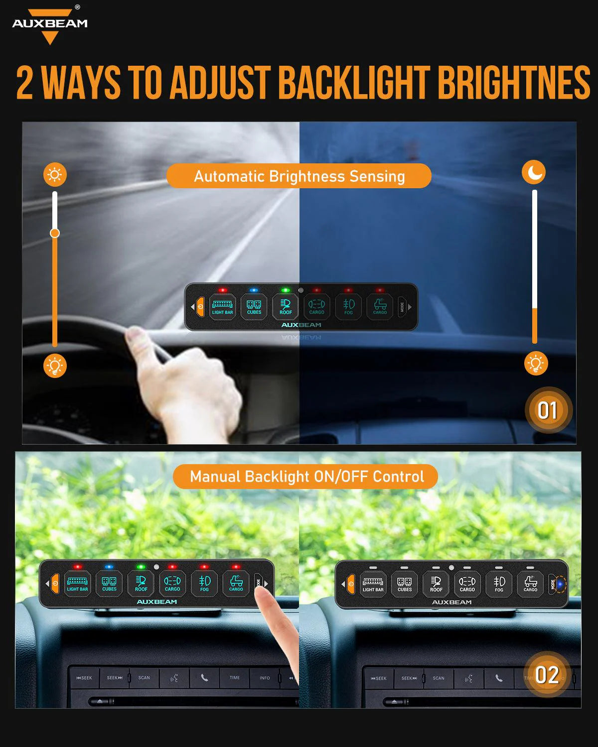 Panel de interruptores de 6 botones (delgado) RGB AS-R60 Auxbeam Switch Panel