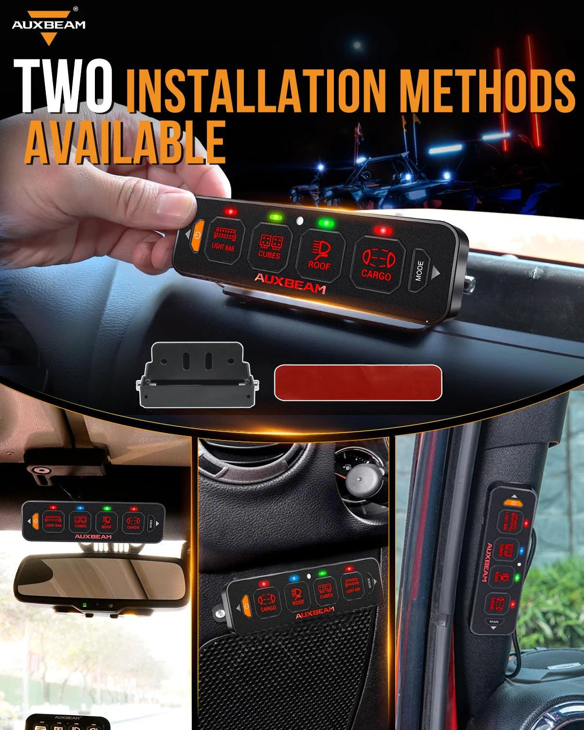 Panel de interruptores de 4 botones (delgado) AS-400 RGB, Auxbeam Switch Panel