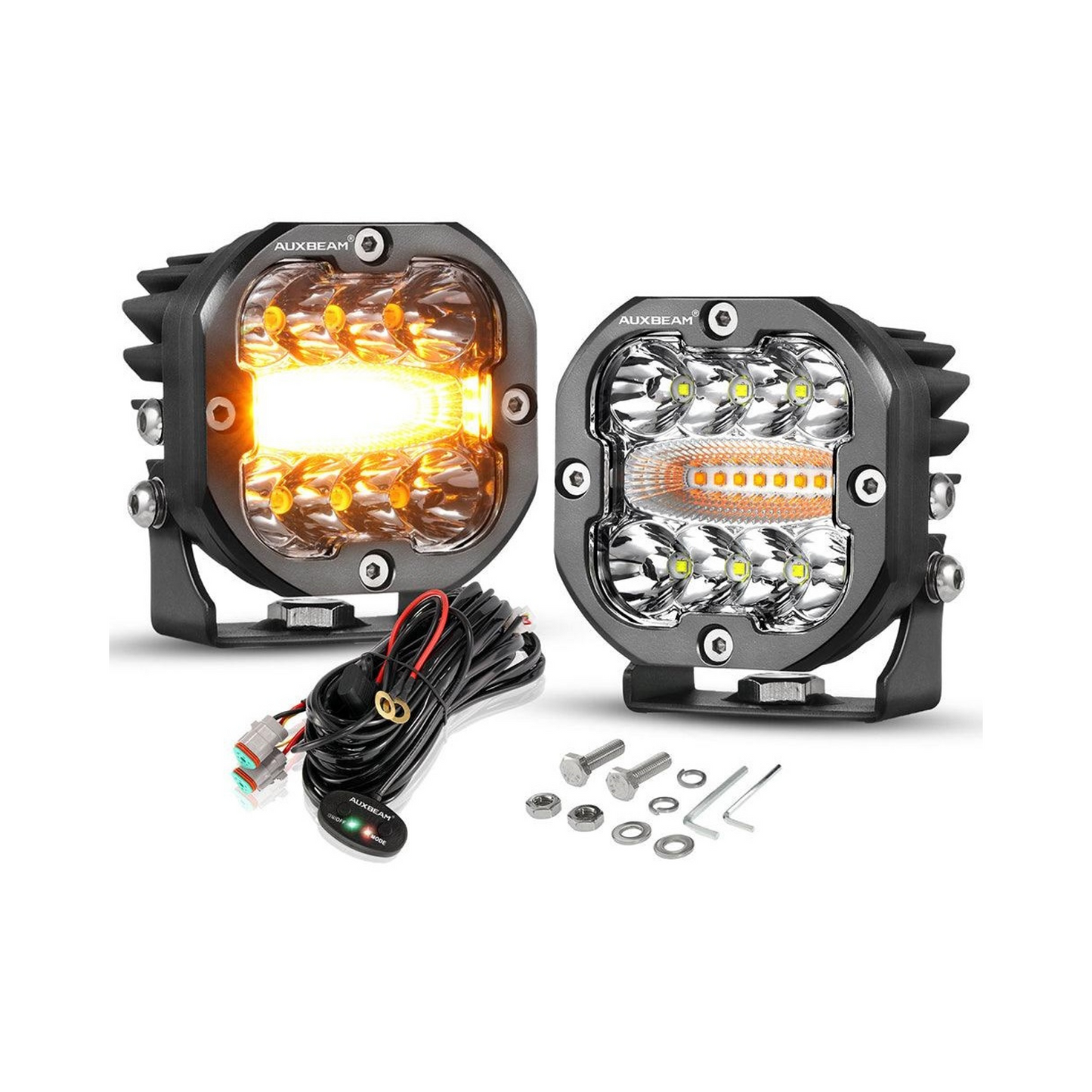 Par de Luces LED Blancas XP-Ultra de 3 pulgadas con Ambar 96W 6 modos Auxbeam