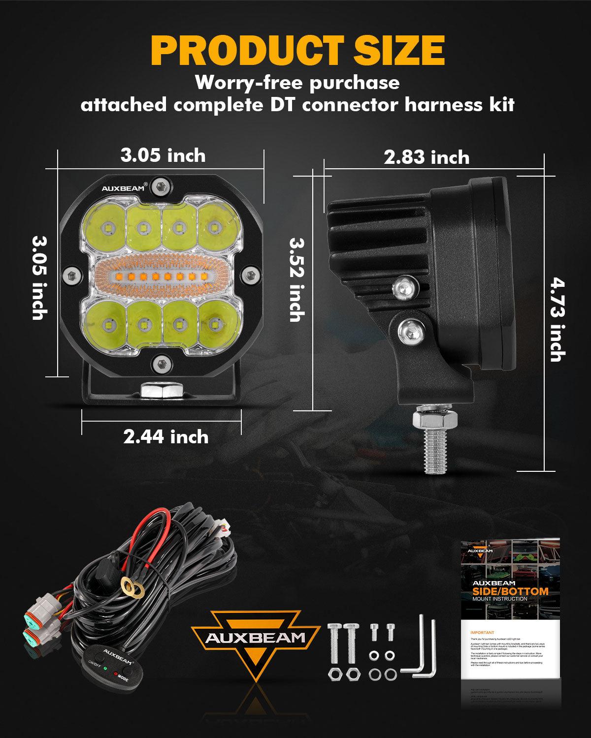 Par de Luces LED Blancas XP-Ultra de 3 pulgadas con Ambar 96W 6 modos Auxbeam