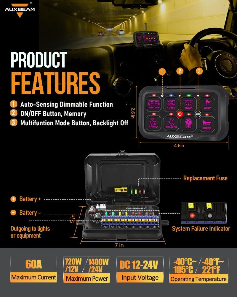 Panel de interruptores de 8 botones AR-800 RGB Auxbeam Switch Panel