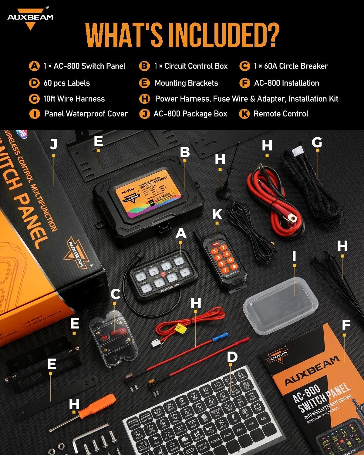 Panel de interruptores de 8 botones AC-800 RGB Auxbeam Switch Panel