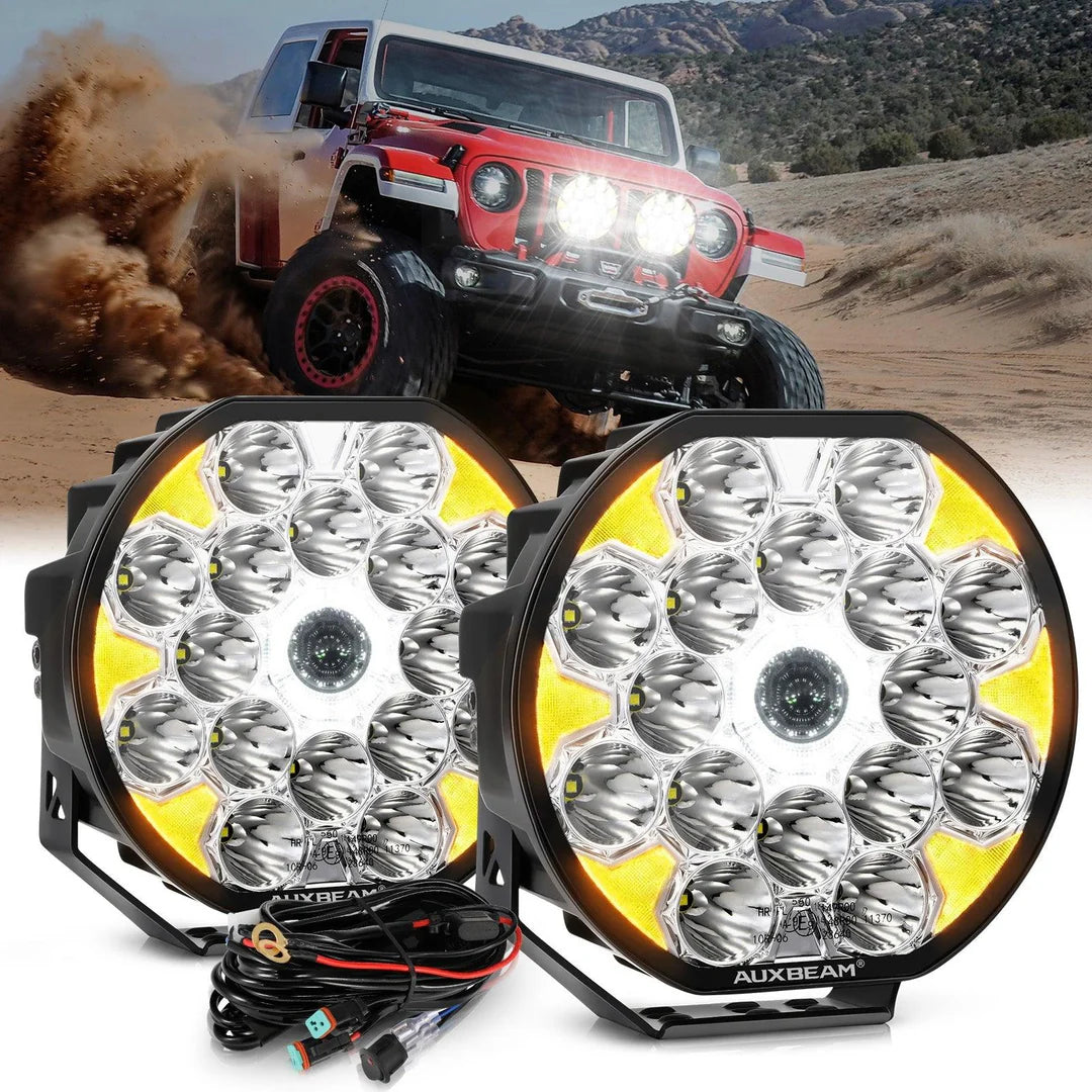 Par de Luces LED Blancas don DRL Ambar 360-PRO de 8.5 pulgadas 220W Auxbeam
