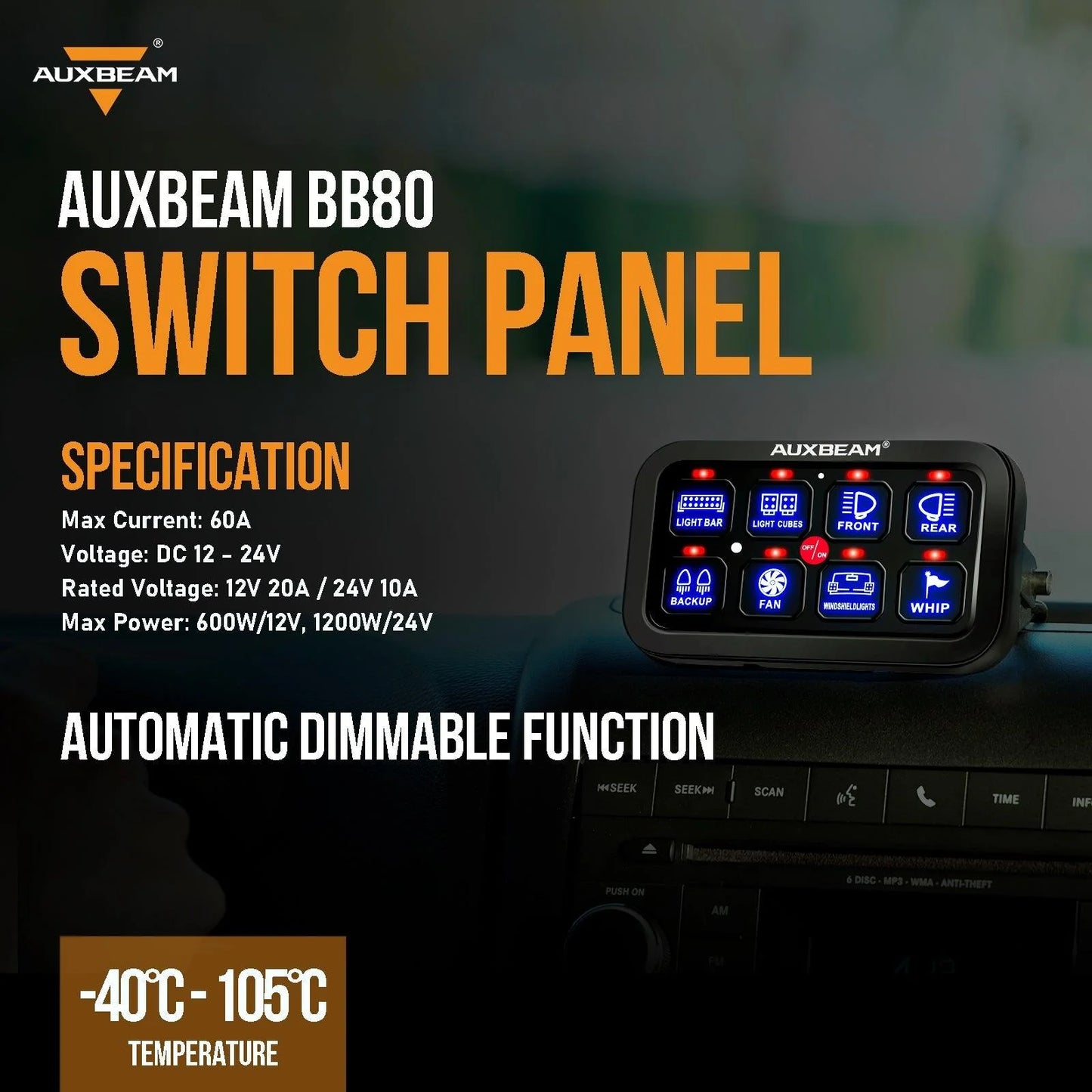 Panel de interruptores de 8 botones Azul BB80 8 GANG Auxbeam Switch Panel