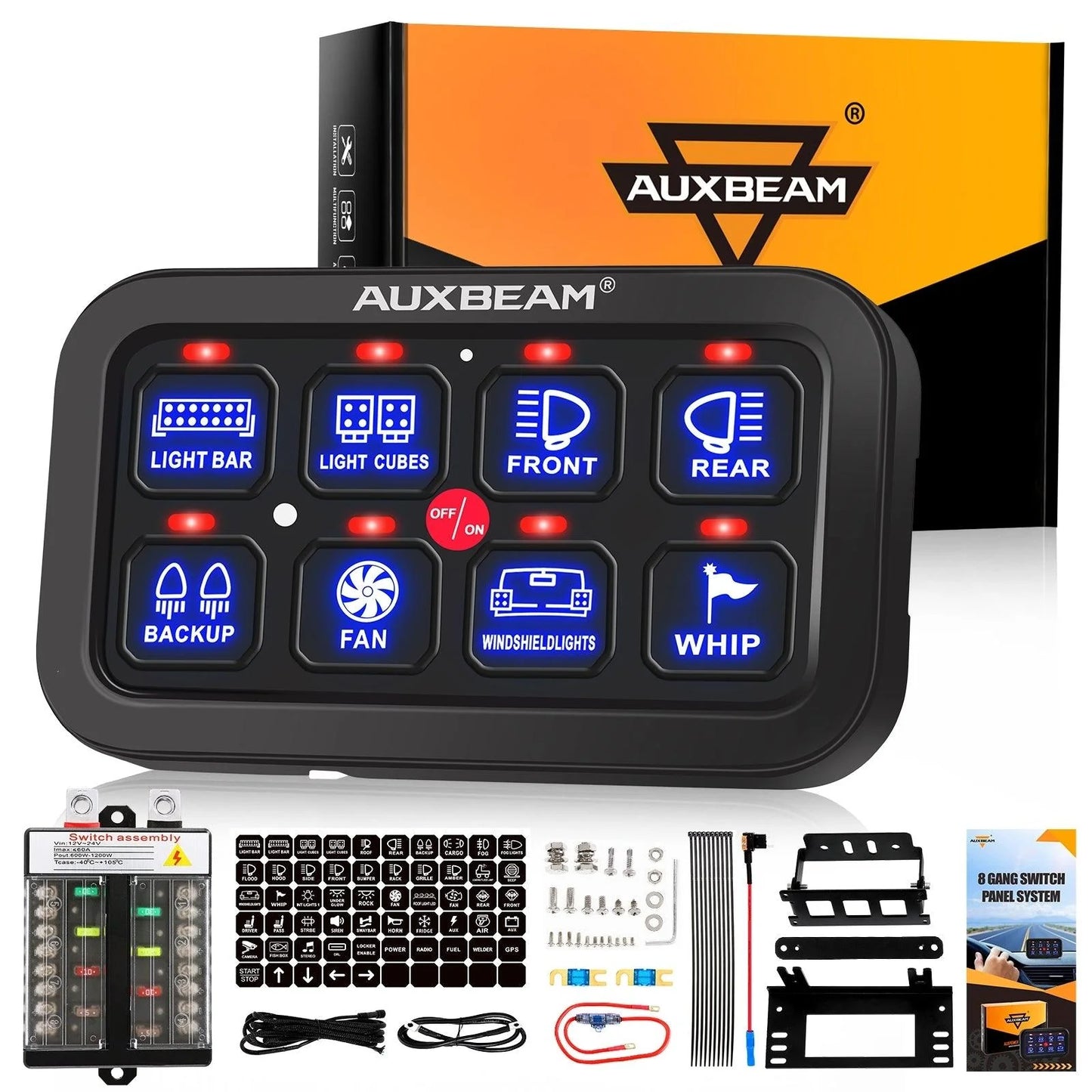 Panel de interruptores de 8 botones Azul BB80 8 GANG Auxbeam Switch Panel