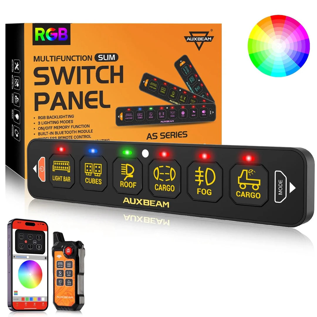 Panel de interruptores de 6 botones (DELGADO) RGB AS-600, Auxbeam Switch Panel