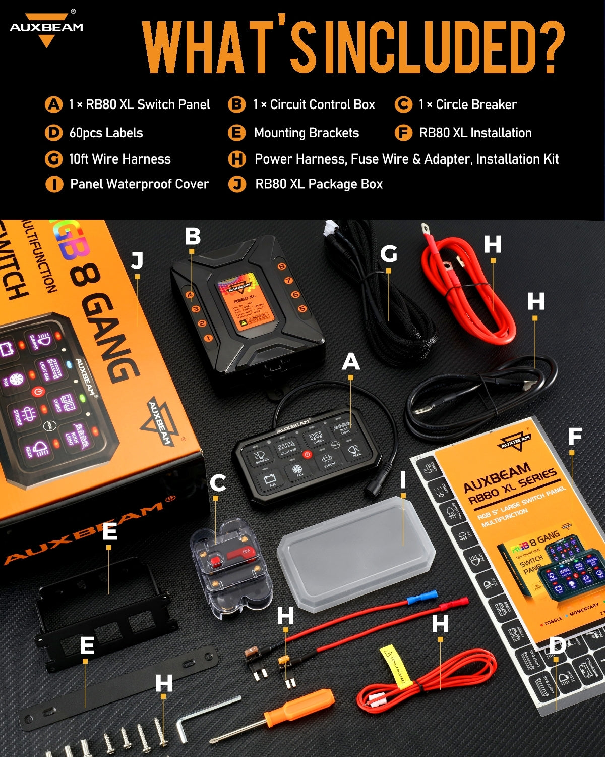 thumbnail image 2 of AUXBEAM RB80 XL 8 Gang RGB Switch Panel – 5.3" Screen, Toggle & Momentary, IP65, For Trucks/Boats/Off-Road 2 of 2