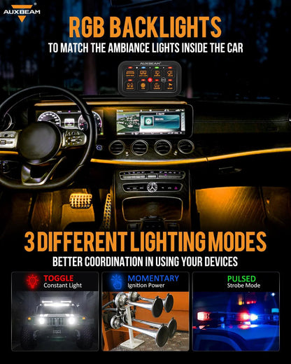 Panel de interruptores de 8 botones RA80 RGB Auxbeam Switch Panel