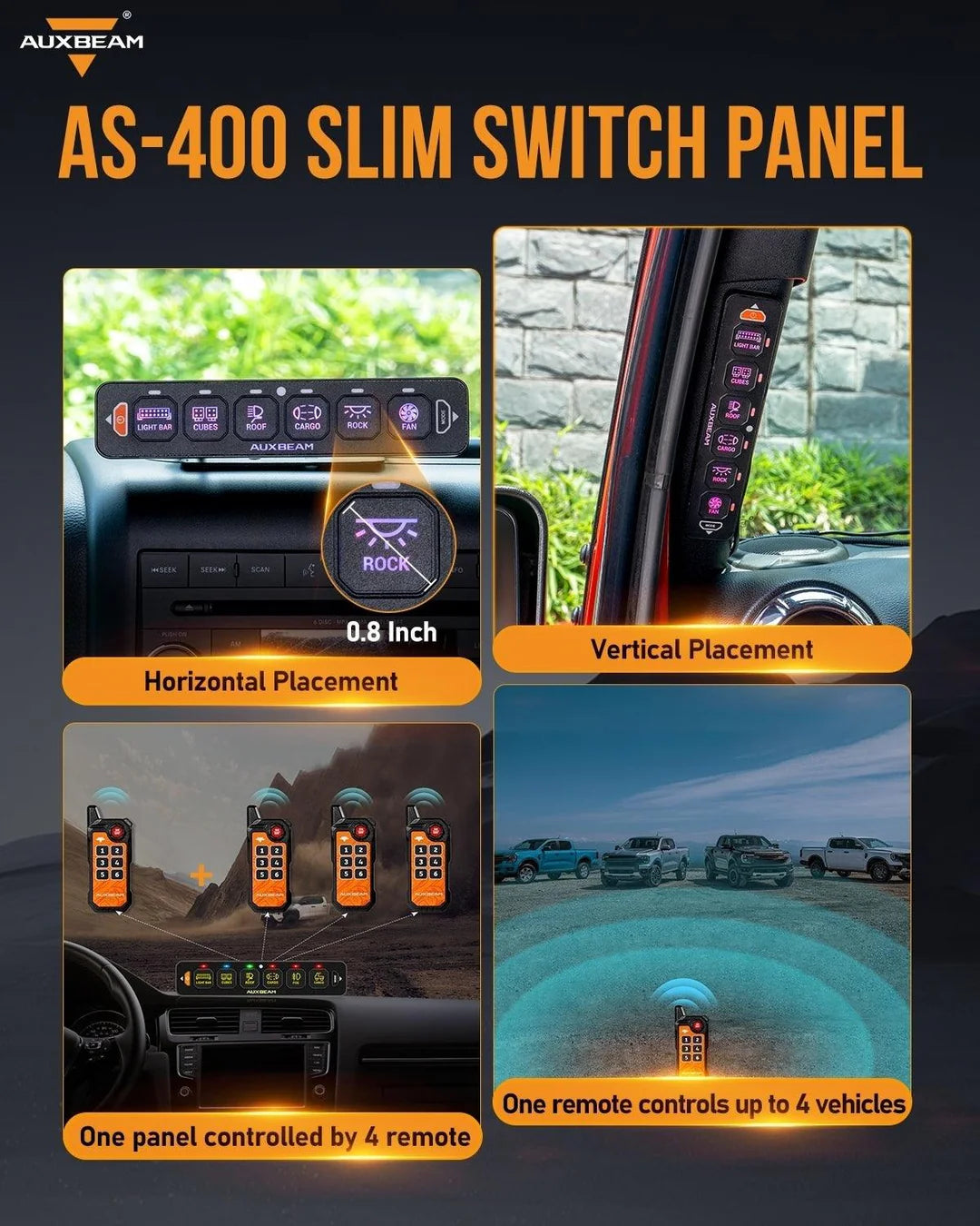 Panel de interruptores de 6 botones (DELGADO) RGB AS-600, Auxbeam Switch Panel