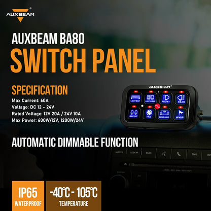Kit de Panel de interruptores BA80 8 GANG LED Azul de una salida Auxbeam Switch Panel