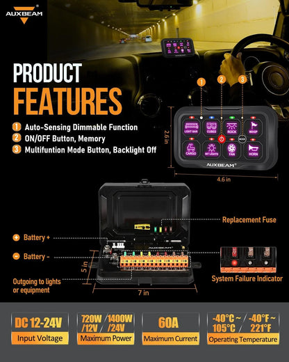 Panel de interruptores de 8 botones AC-800 RGB Auxbeam Switch Panel