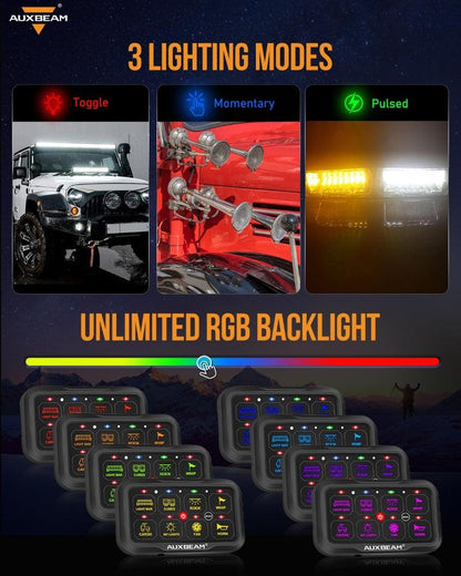Panel de interruptores de 8 botones AR-800 RGB Auxbeam Switch Panel