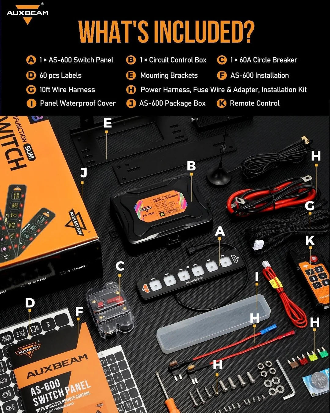 Panel de interruptores de 6 botones (DELGADO) RGB AS-600, Auxbeam Switch Panel