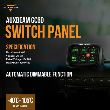 Panel de interruptores GC60 6 GANG LED Verde Auxbeam Switch Panel