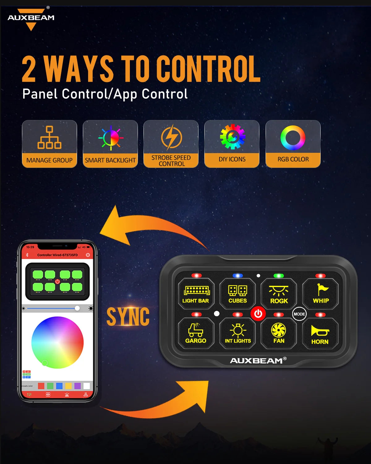 Panel de interruptores de 8 botones AR-820 RGB Auxbeam Switch Panel
