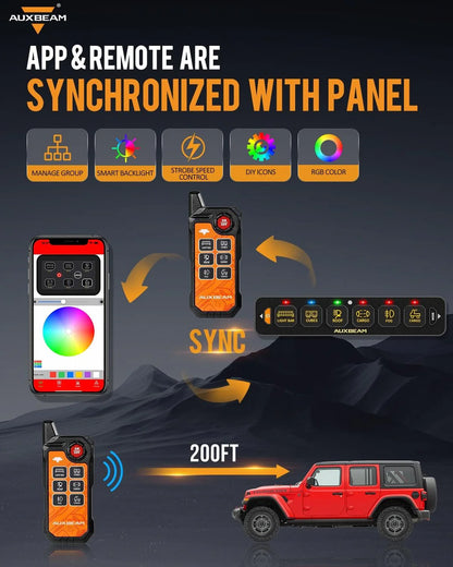 Panel de interruptores de 6 botones (DELGADO) RGB AS-600, Auxbeam Switch Panel