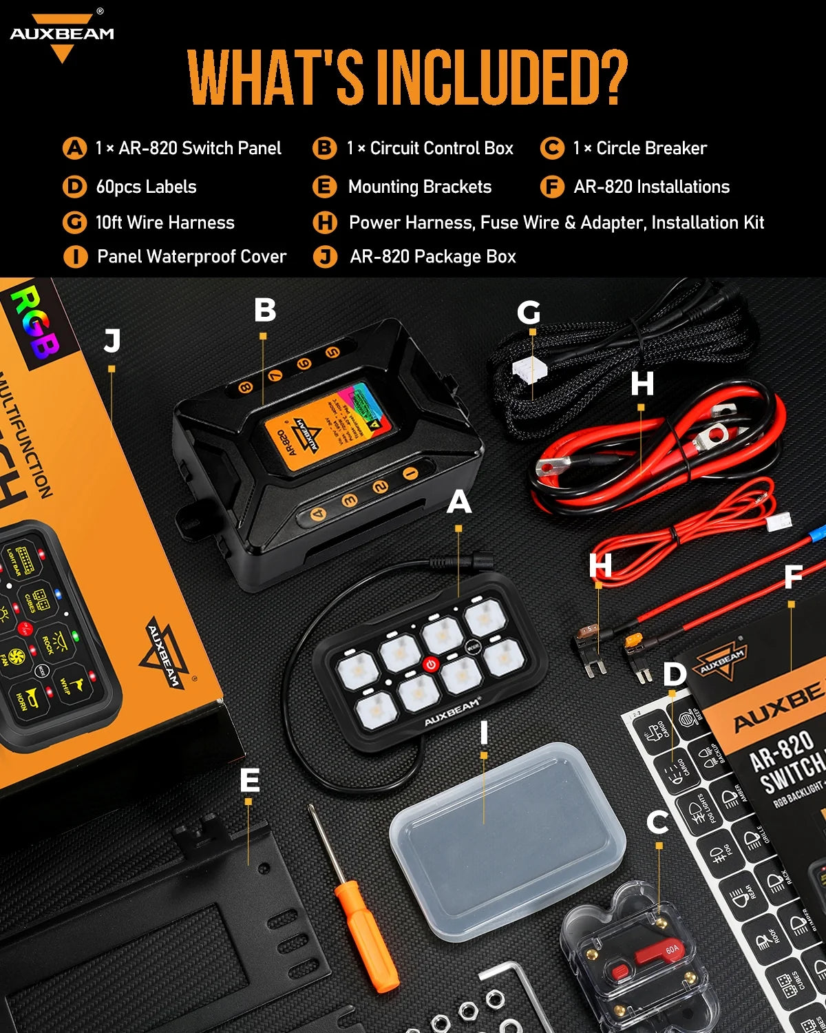 Panel de interruptores de 8 botones AR-820 RGB Auxbeam Switch Panel