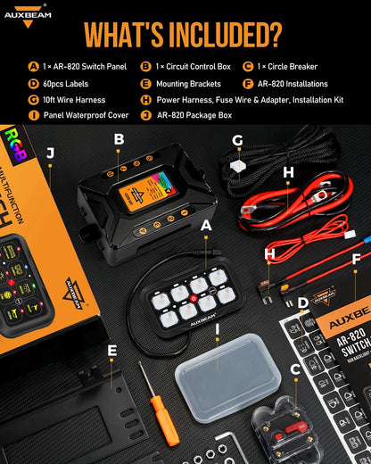 Panel de interruptores de 8 botones AR-820 RGB Auxbeam Switch Panel