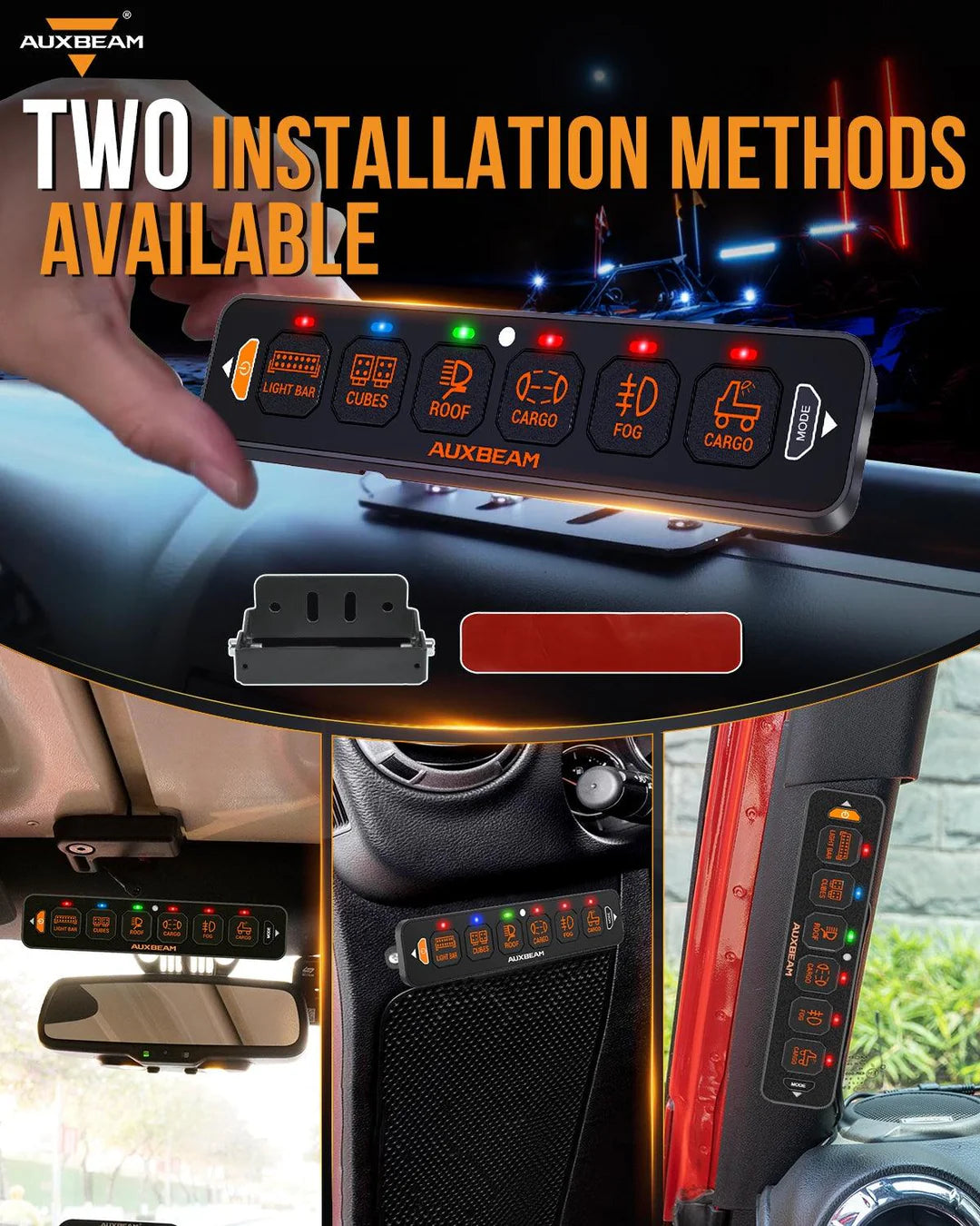 Panel de interruptores de 6 botones (DELGADO) RGB AS-600, Auxbeam Switch Panel