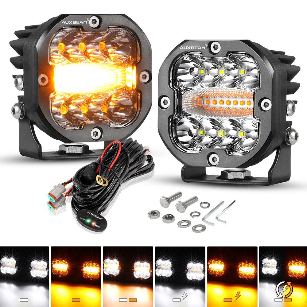 Par de Luces LED Blancas XP-Ultra de 3 pulgadas con Ambar 96W 6 modos Auxbeam