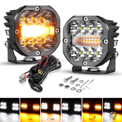 Par de Luces LED Blancas XP-Ultra de 3 pulgadas con Ambar 96W 6 modos Auxbeam