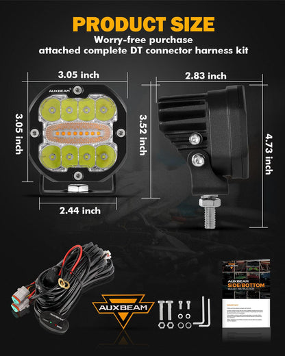 Par de Luces LED Blancas XP-Ultra de 3 pulgadas con Ambar 96W 6 modos Auxbeam