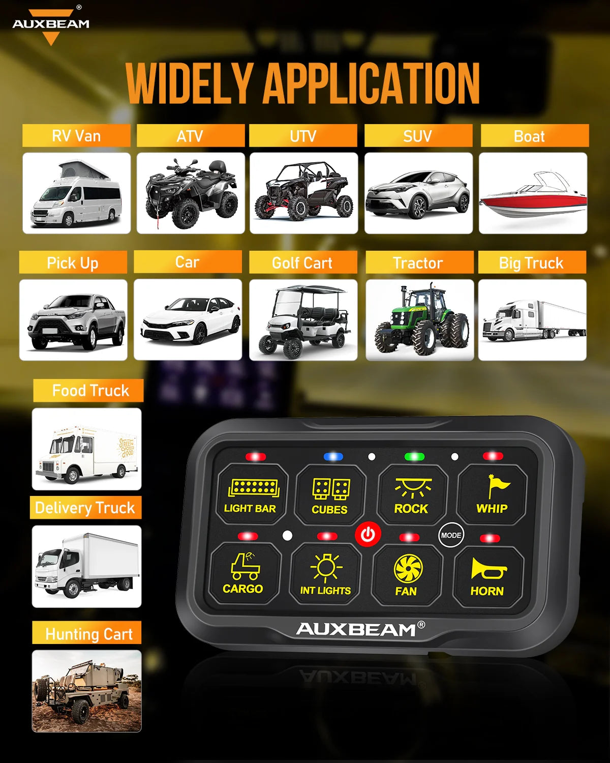 Panel de interruptores de 8 botones AR-820 RGB Auxbeam Switch Panel
