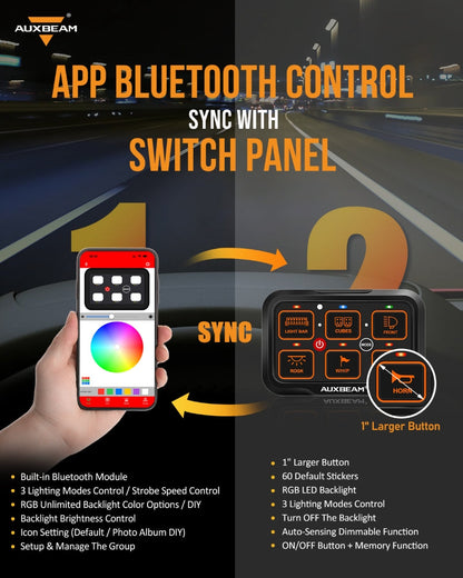Panel de interruptores AR-600 RGB con App Auxbeam Switch Panel