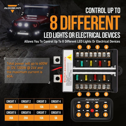 Panel de interruptores de 8 botones Azul BB80 8 GANG Auxbeam Switch Panel
