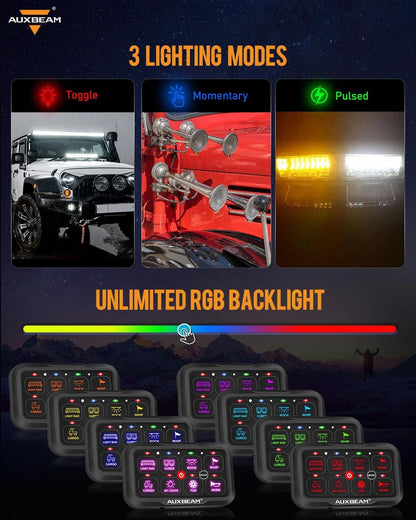 Panel de interruptores de 8 botones AC-800 RGB Auxbeam Switch Panel